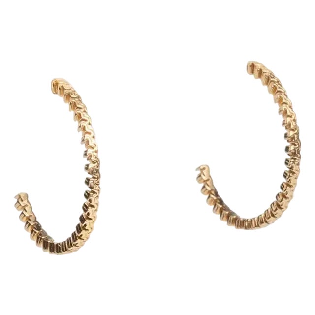 Mid 20th Century Pair of 18 Karat Gold Textured Hoops For Sale