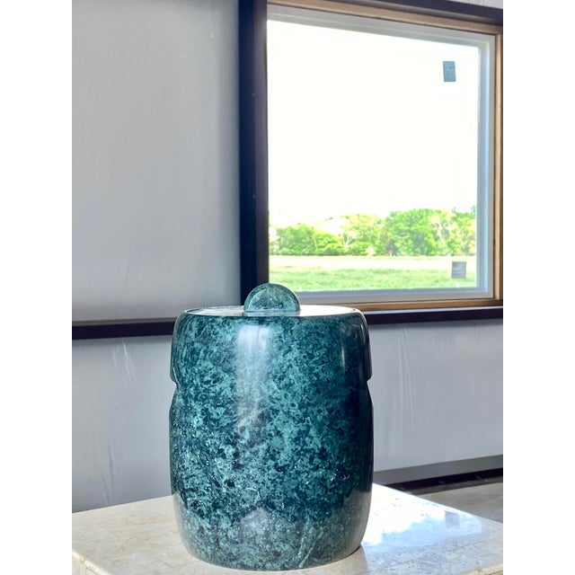 Georges Briard Georges Briard Green Marble Lidded Ice Vessel Bucket For Sale - Image 4 of 12