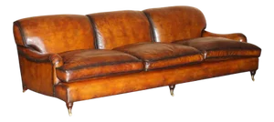 Large Fully Brown Leather Howards & Son Style Sofa Part of Suite
