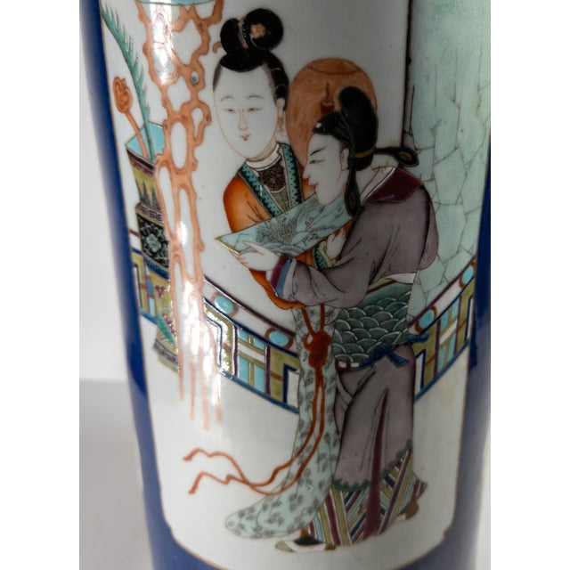 19th Century Chinese Powder Blue Umbrella or Cane Holder in Famille Rose Palette For Sale - Image 11 of 18