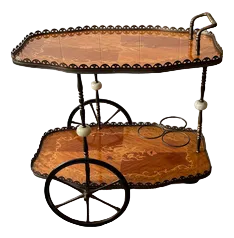 Vintage Hollywood Regency Italian Mod. Depose Trolley Inlaid Bar Cart