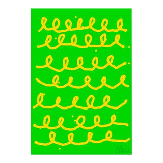 Bumpy Train Ride Yellow on Green Fine Art Print 29" X 41" by Liz Roache For Sale