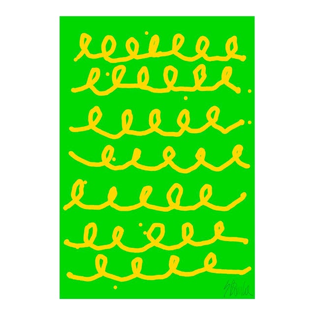 Bumpy Train Ride Yellow on Green Fine Art Print 29" X 41" by Liz Roache For Sale