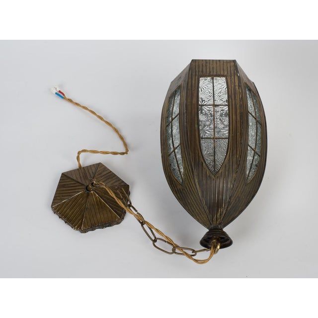 Brass 1940s Gothic Style Brass & Glass Pendant Light For Sale - Image 8 of 9