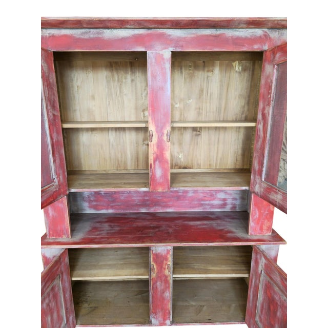 French Two-Part Kitchen Buffet in Red Paint, 1980s For Sale - Image 6 of 9