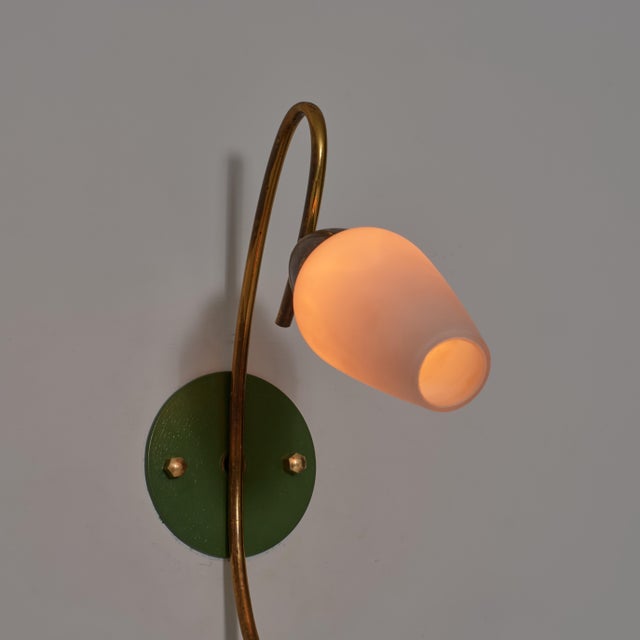 Gold Italian Brass and Green Lacquered and Opaline Glass Wall Sconces, 1950s, Set of 2 For Sale - Image 8 of 16