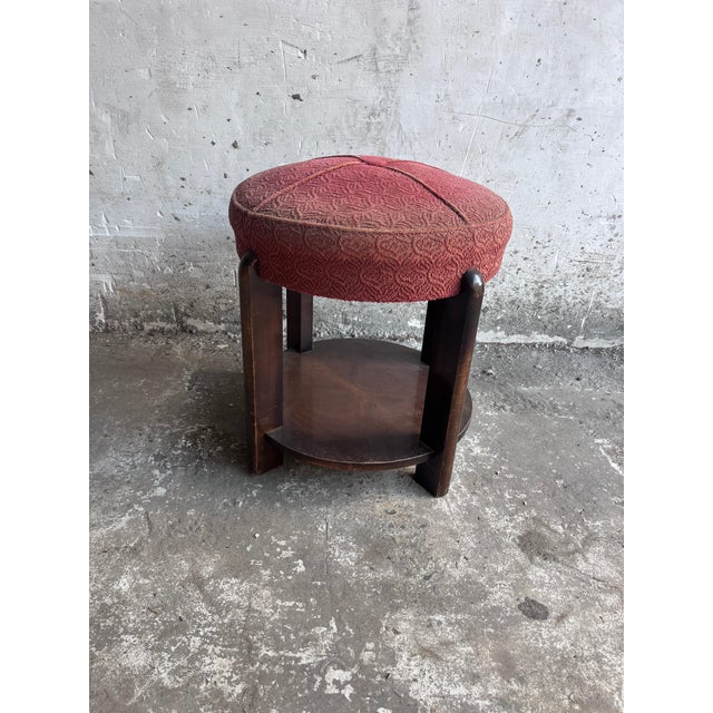 Brown Art Deco Upholstered Stool with Lower Shelf, France, 1930 For Sale - Image 8 of 8