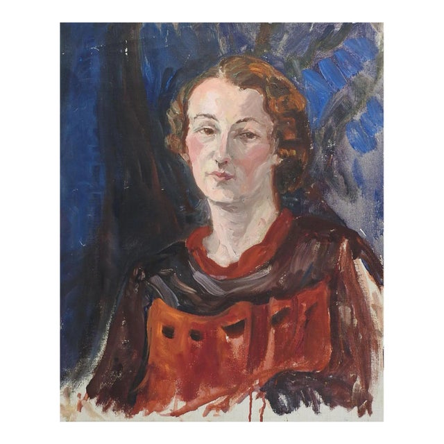 Vintage Impressionist Portrait Painting of Woman For Sale