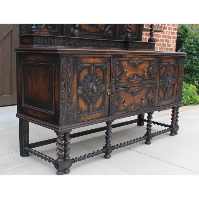 Antique English Oak 19th Century Jacobean Barley Twist Plate Dresser