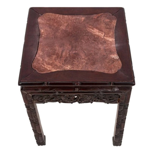 Chinese Chinese Carved Hardwood and Marble Pedestal Table For Sale - Image 3 of 5