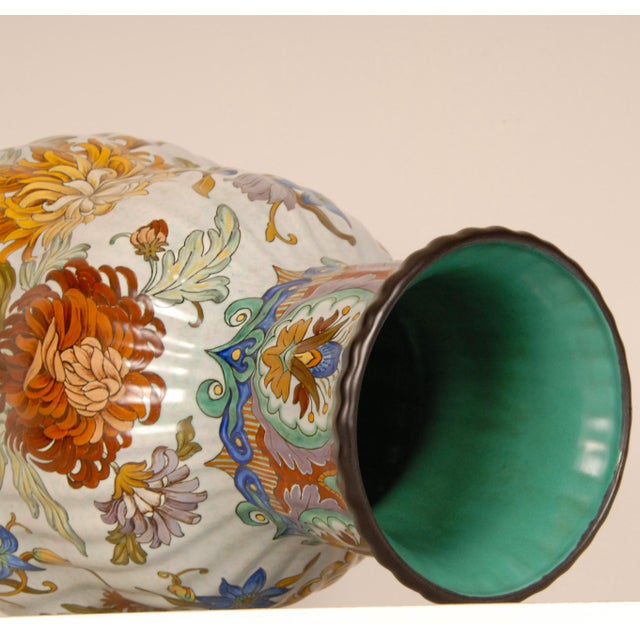 Art Deco Hand-Painted Delft Tal Gourd Vase Floor Vase from Gouda Pottery, 1940s For Sale - Image 12 of 15