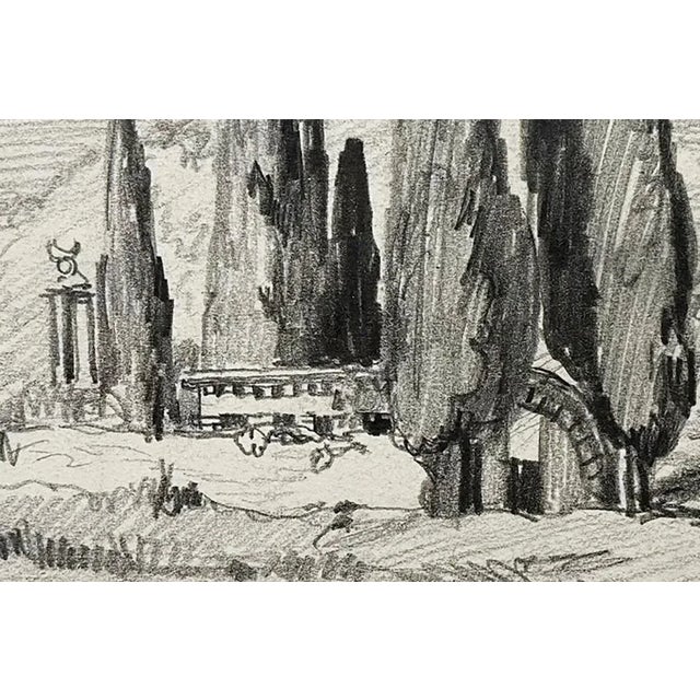 Illustration Early 20th Century Small Antique Charcoal Landscape Drawing of "Cemetiere D'Argilliers" With Mat. Signed by French Artist Maurice De Lambert. For Sale - Image 3 of 6