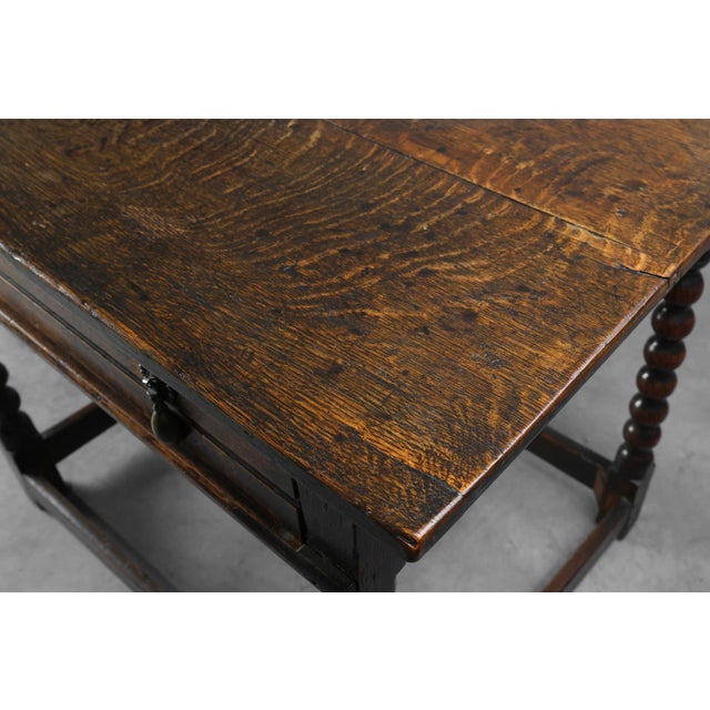 18th Century James II English Bobbin-Turned Oak Side Table with Bronze Hardware For Sale - Image 9 of 12