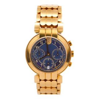 Harry Winston Premier Chronograph 18k Yellow Gold Navy Dial Mens Luxury Watch For Sale