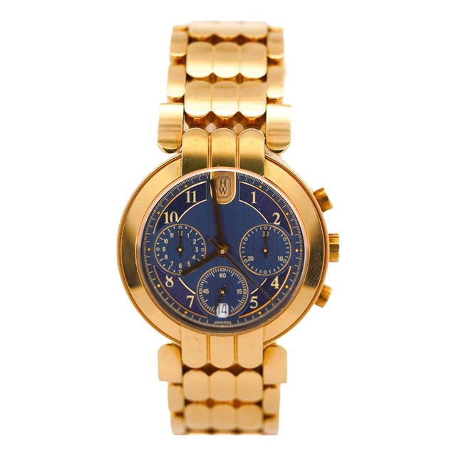Harry Winston Premier Chronograph 18k Yellow Gold Navy Dial Mens Luxury Watch For Sale