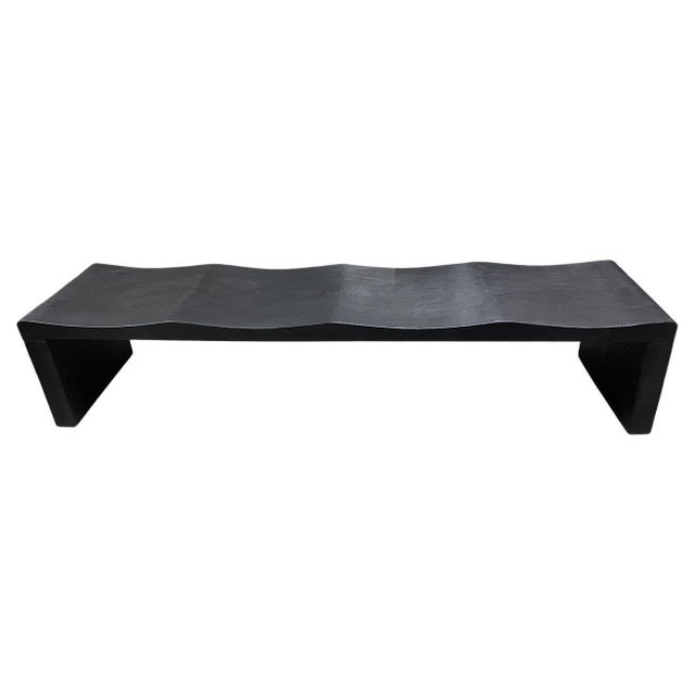 Wood Andrianna Shamaris Impressive Long Charred Wave Bench For Sale - Image 7 of 18