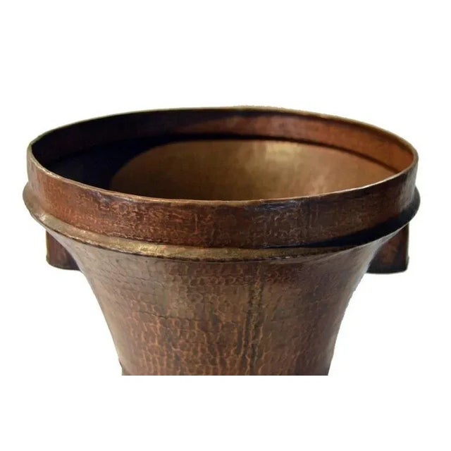 Vintage Indian Hand-Hammered Copper Grain Basket From the 1950s For Sale - Image 4 of 6