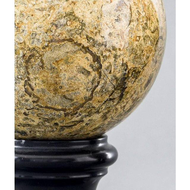 Pair of Neoclassical Style Polished Stone Spheres, on ebonized socle bases. Overall good condition, wear commensurate with...