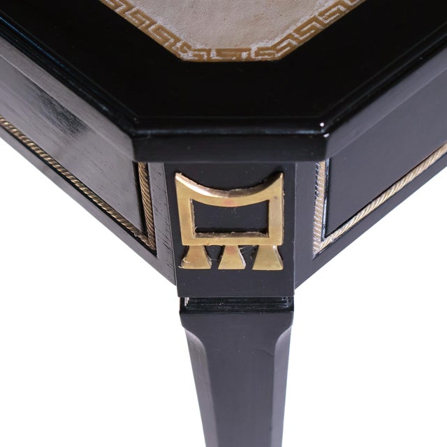 Wood Pair of Jansen Style Ebonized Leather Top End Tables With Greek Key Design, 1940 For Sale - Image 7 of 16