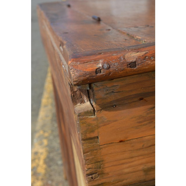 Antique Rustic Primitive Pine Dry Sink / Vanity Cabinet Cupboard W/ Lift Up Center Lid & 2 Side Drawers For Sale - Image 11 of 12