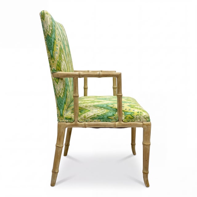 Regency Style Cerused Pine Faux Bamboo Bergere Chairs in Chevron - Pair For Sale In Atlanta - Image 6 of 8