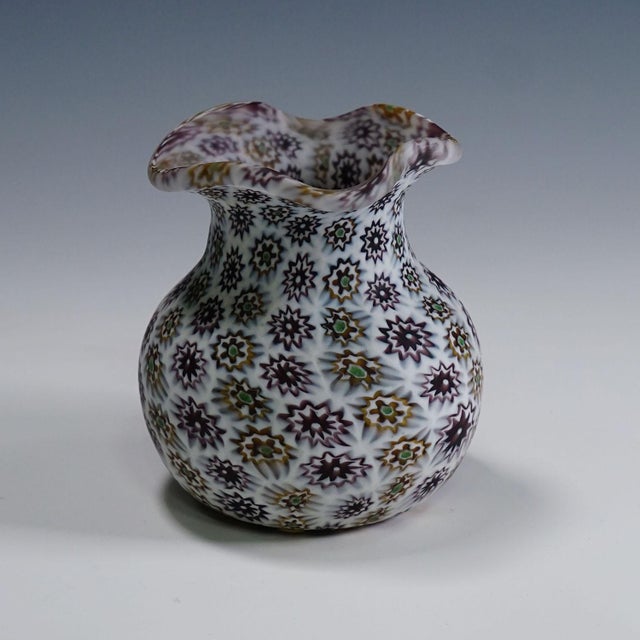 Fratelli Toso Antique Millefiori Vase in Violet and White, Fratelli Toso Murano Ca. 1920s For Sale - Image 4 of 6