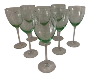 Vintage Tinted Green Bowl Wine Glasses- Set of 8