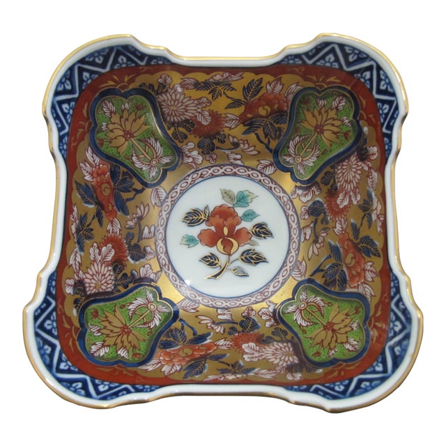 Japanese Imari Arita Yaki Kisen Kiln Vivid Gokunishiki Porcelain Square Bowl For Sale