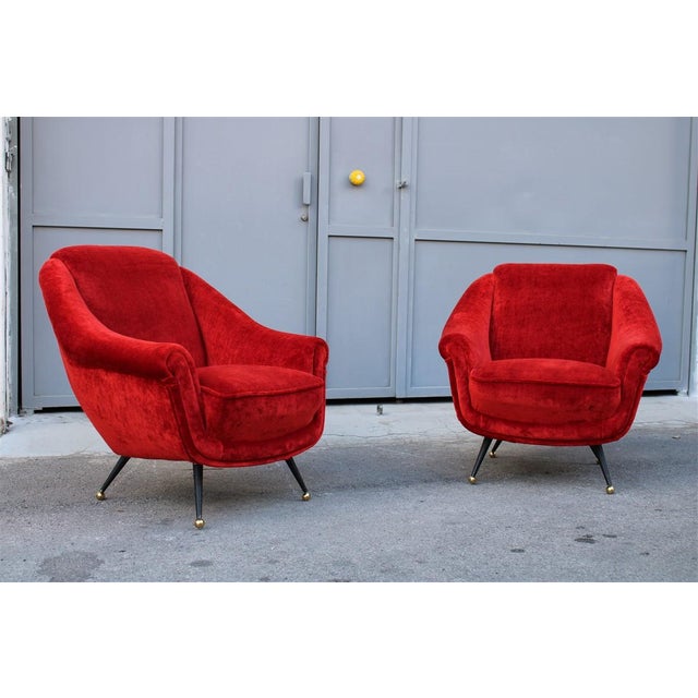 Metal Armchairs in Red Velvet from Framar, 1950s, Set of 2 For Sale - Image 7 of 15