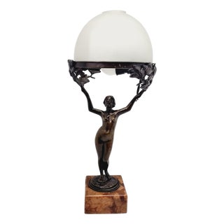 Art Nouveau Bronze and Glass Table Lamp, 1920s For Sale