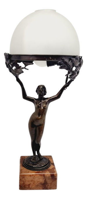 Art Nouveau Bronze and Glass Table Lamp, 1920s