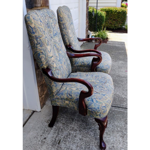 Sky Blue 1960s Queen Anne style Armchairs by Ethan Allen For Sale - Image 8 of 12
