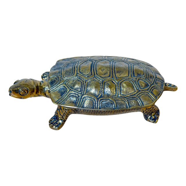 Italian Mid-Century Gilt & Patinated Bronze Turtle Hinged Box, circa 1960s For Sale