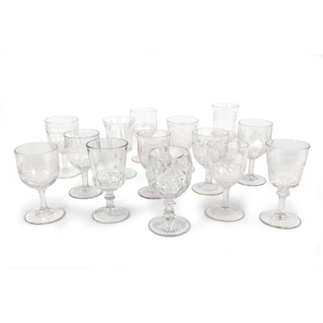 Gothic Set of 14 Mismatched Pressed Glass Goblets For Sale - Image 3 of 12