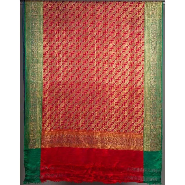 Indian 60s Saree Sari Silk India Benaras Lot 2 Tapestry 22k Gold Brocade Vintage Indian For Sale - Image 3 of 9