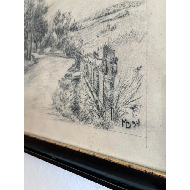 1930s Vintage Original Farmhouse Drawing, 1934 Cottage Countryside Art For Sale - Image 5 of 10