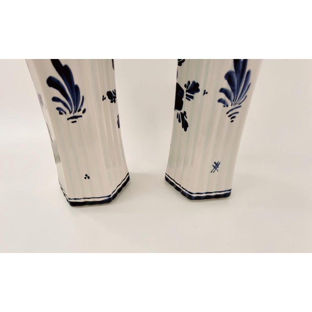 Vintage Blue Hand-Painted Floral Vases from Delft, 1920s, Set of 2 For Sale - Image 3 of 18