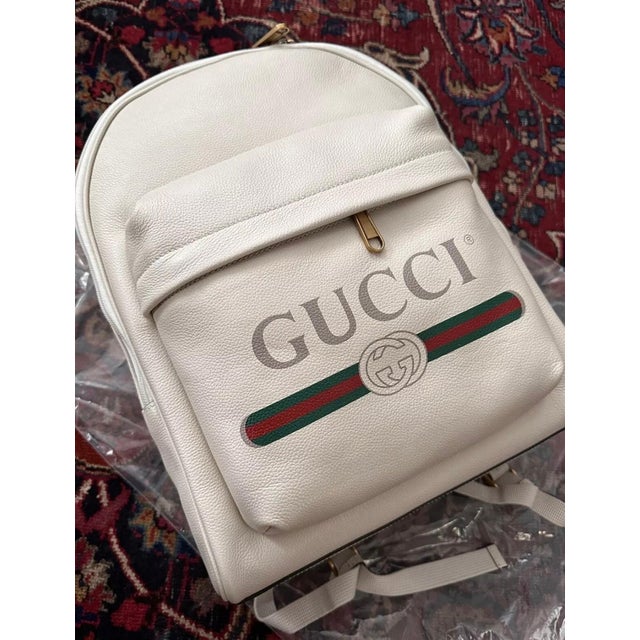 Gucci Logo Cripto Print Leather Ivory 100% Authentic W/ BOX! Unisex Backpack For Sale - Image 17 of 18
