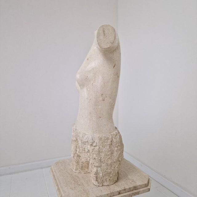 Stone Sculptural Female Torso, 1980s, Layered Reclaimed Mactan Stone For Sale - Image 7 of 16