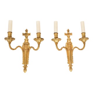 Antique French Louis Revival Two-Branch Ormolu Wall Lights, 1880, Set of 2 For Sale