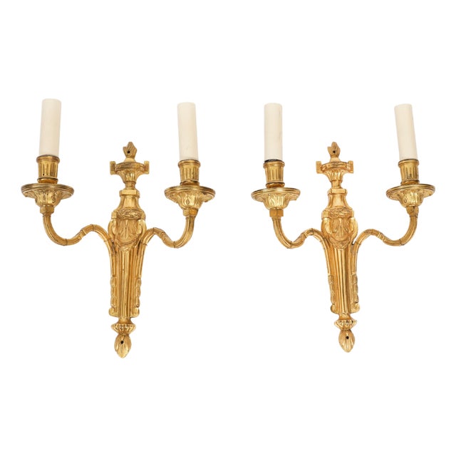 Antique French Louis Revival Two-Branch Ormolu Wall Lights, 1880, Set of 2 For Sale