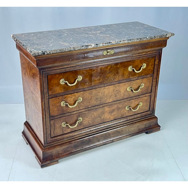 French Late 20th Century Henredon "Charles X" French Neoclassical Burl & Marble Top Commode Chest For Sale - Image 3 of 13
