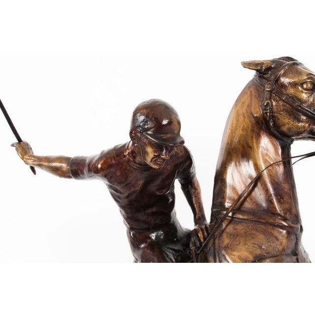 Metal Polo Player Galloping Horse Sculpture, 20th Century, Bronze For Sale - Image 7 of 14