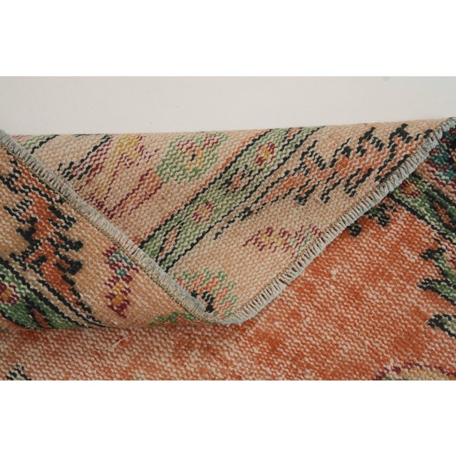 1970s Vintage Turkish Handmade Wool Cotton Peach Area Rug For Sale - Image 10 of 11