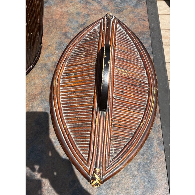 Vintage Coastal Monumental Pencil Reed Lidded Basket For Sale - Image 9 of 12