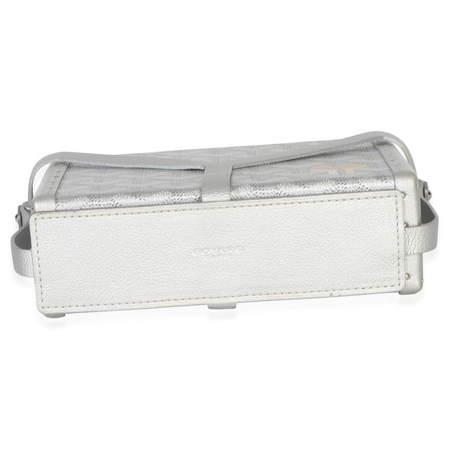 Textile Silver Precious Metals Goyardine Canvas Minaudiere Trunk For Sale - Image 7 of 9