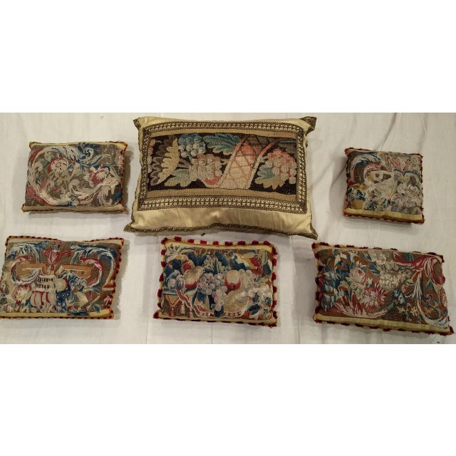 An extraordinary set of six decorative pillows crafted from authentic Aubusson tapestries woven in France during the early...