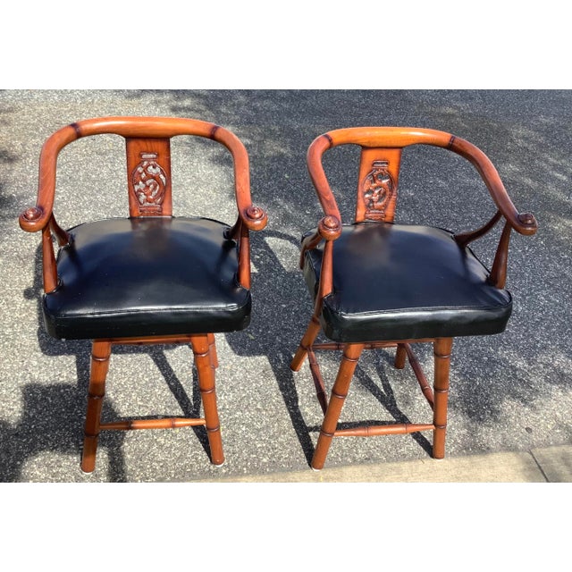 1970s Mid Century Modern Wood Cane Chairs- a Pair For Sale - Image 9 of 9