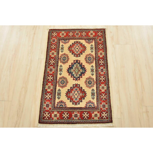 Farmhouse Kazak Rug 2′ X 3’2” Beige Wool Tribal Hand-Knotted Oriental Carpet For Sale - Image 3 of 9
