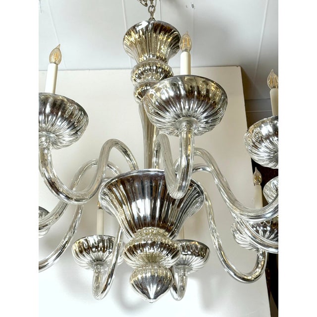 Mid 20th Century Restored Modern Murano Style Mercury Glass Nine Arm Chandelier For Sale - Image 4 of 10